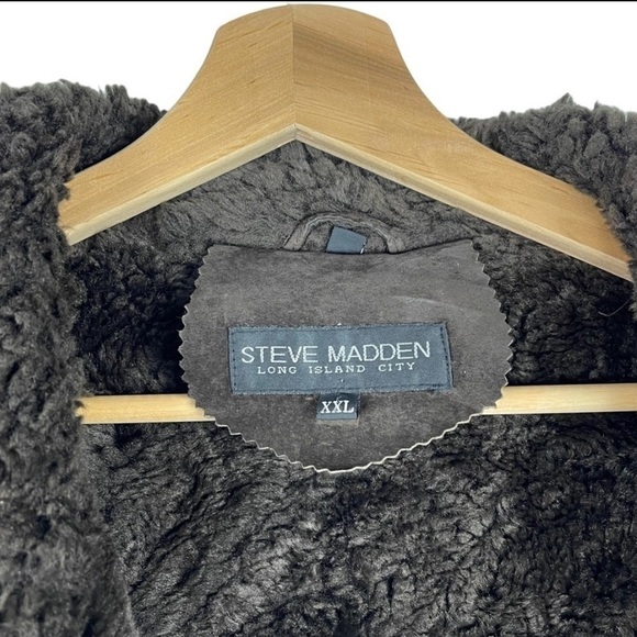 STEVE MADDEN Y2K CHOCOLATE BROWN SUEDE FAUX SHEARLING BUCKLE BUTTON FRONT JACKET - Picture 15 of 16